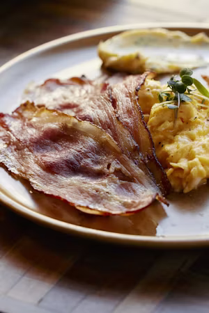 Bacon and eggs market brunch
